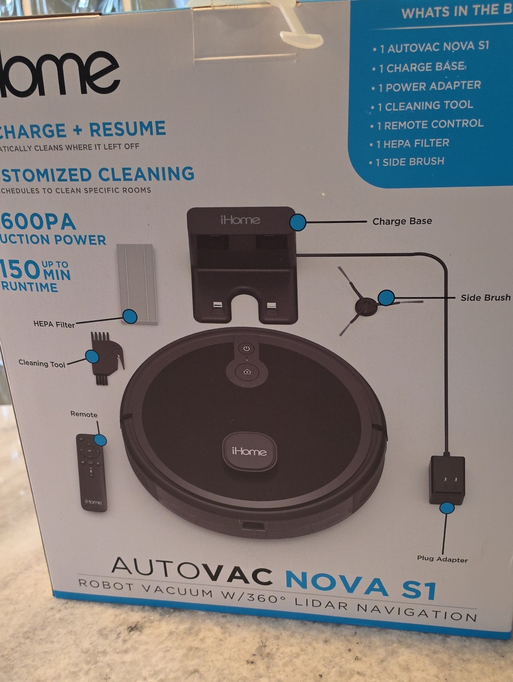 iHome AutoVac Nova S1 Robot Vacuum - Black and Blue Accents
